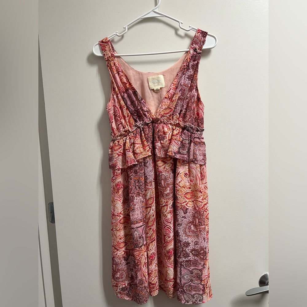 Voyage Mediterranee Collection Pink Floral Ruffle Lined Dress Size XS